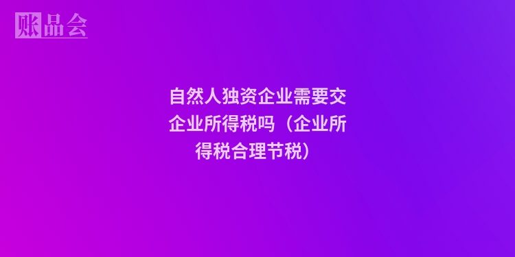 自然人独资企业需要交企业所得税吗（企业所得税合理节税）
